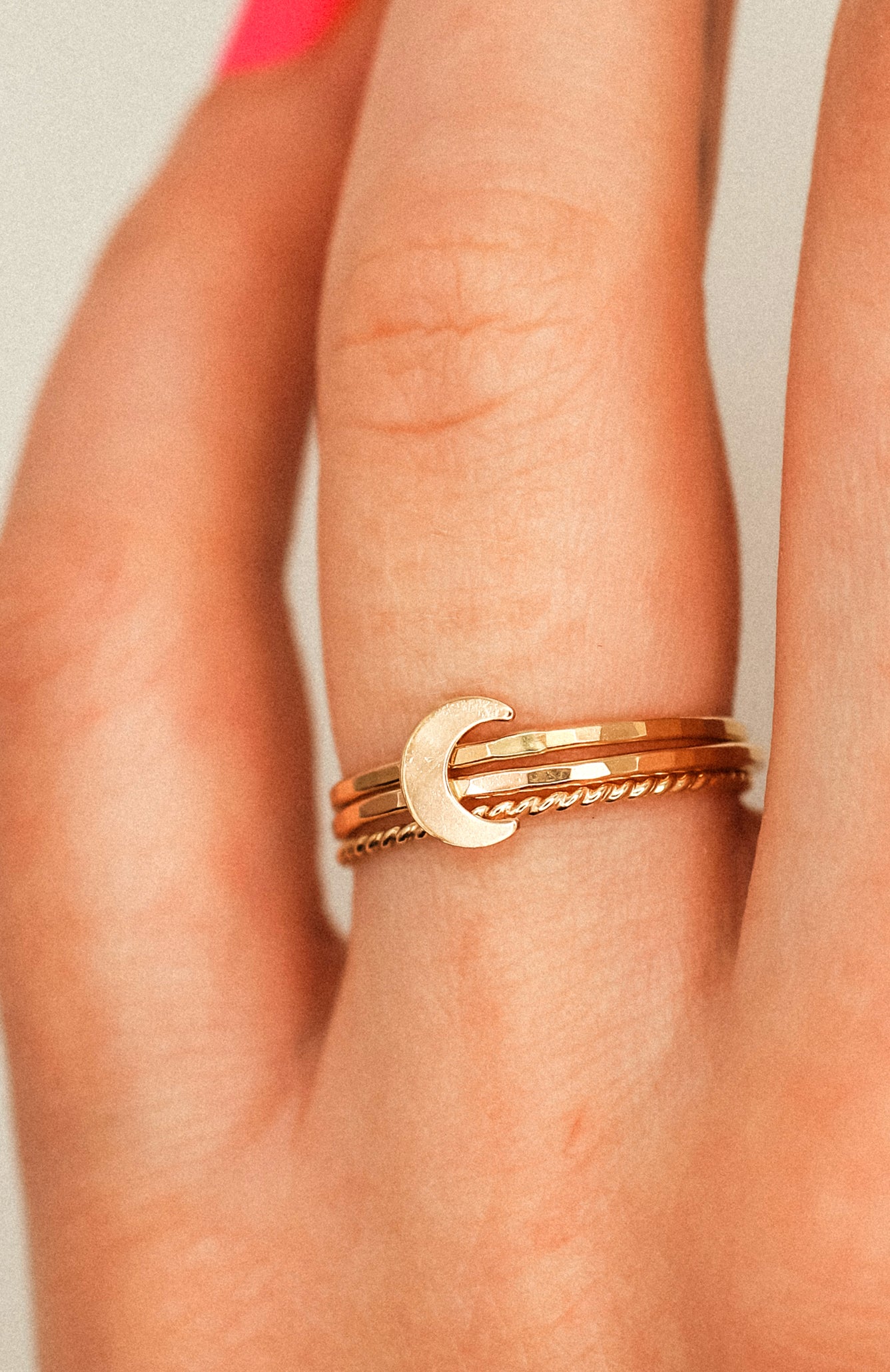 Moon Set of 3 Stacking Rings, 14K Gold Fill