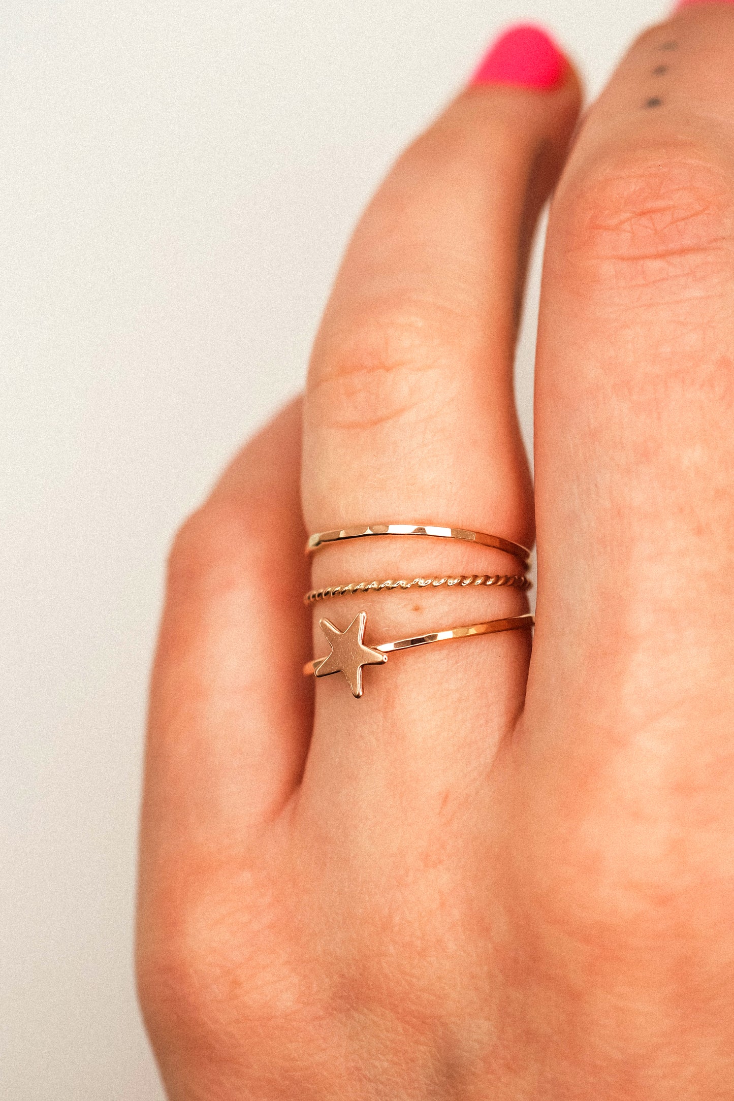 Star Set of 3 Stacking Rings, 14K Rose Gold Fill