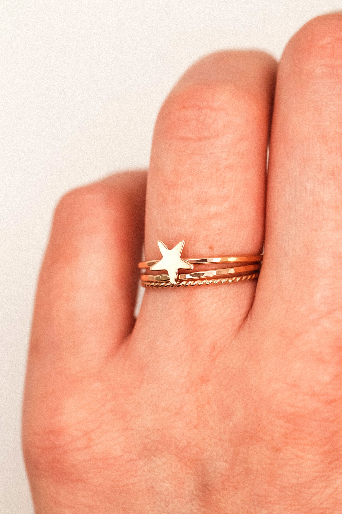 Star Set of 3 Stacking Rings, 14K Rose Gold Fill