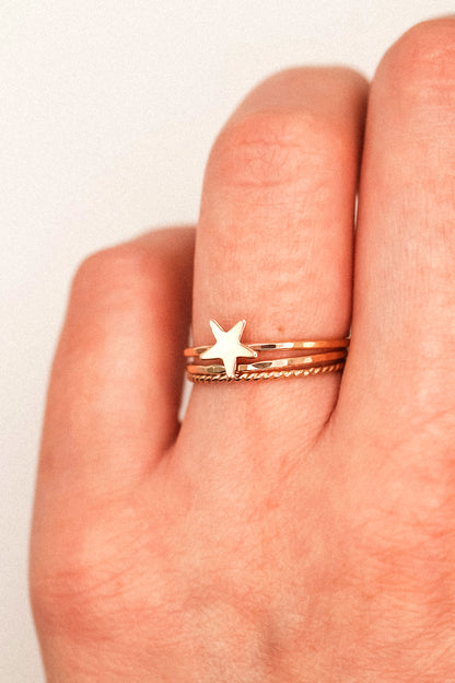 Star Set of 3 Stacking Rings, 14K Rose Gold Fill