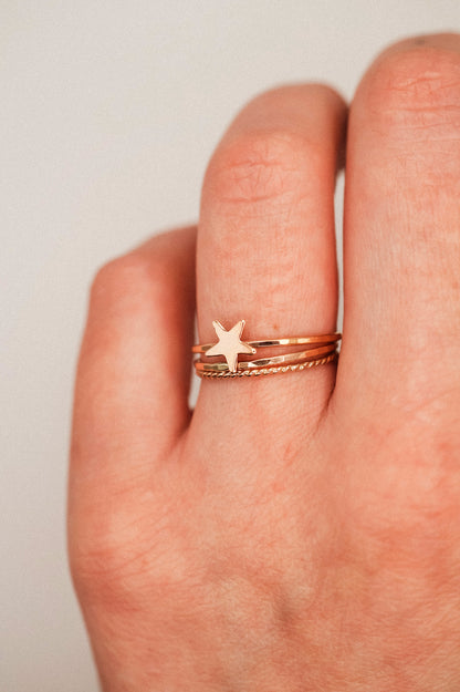 Star Set of 3 Stacking Rings, 14K Rose Gold Fill