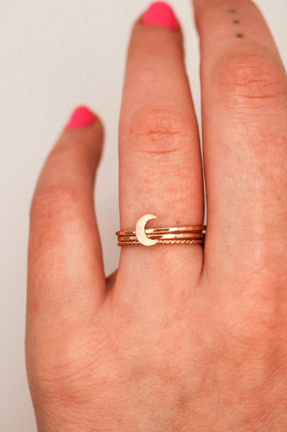 Moon Set of 3 Stacking Rings, 14K Rose Gold Fill