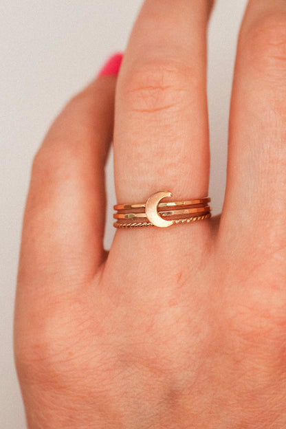 Moon Set of 3 Stacking Rings, 14K Rose Gold Fill