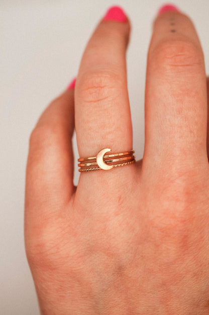 Moon Set of 3 Stacking Rings, 14K Rose Gold Fill