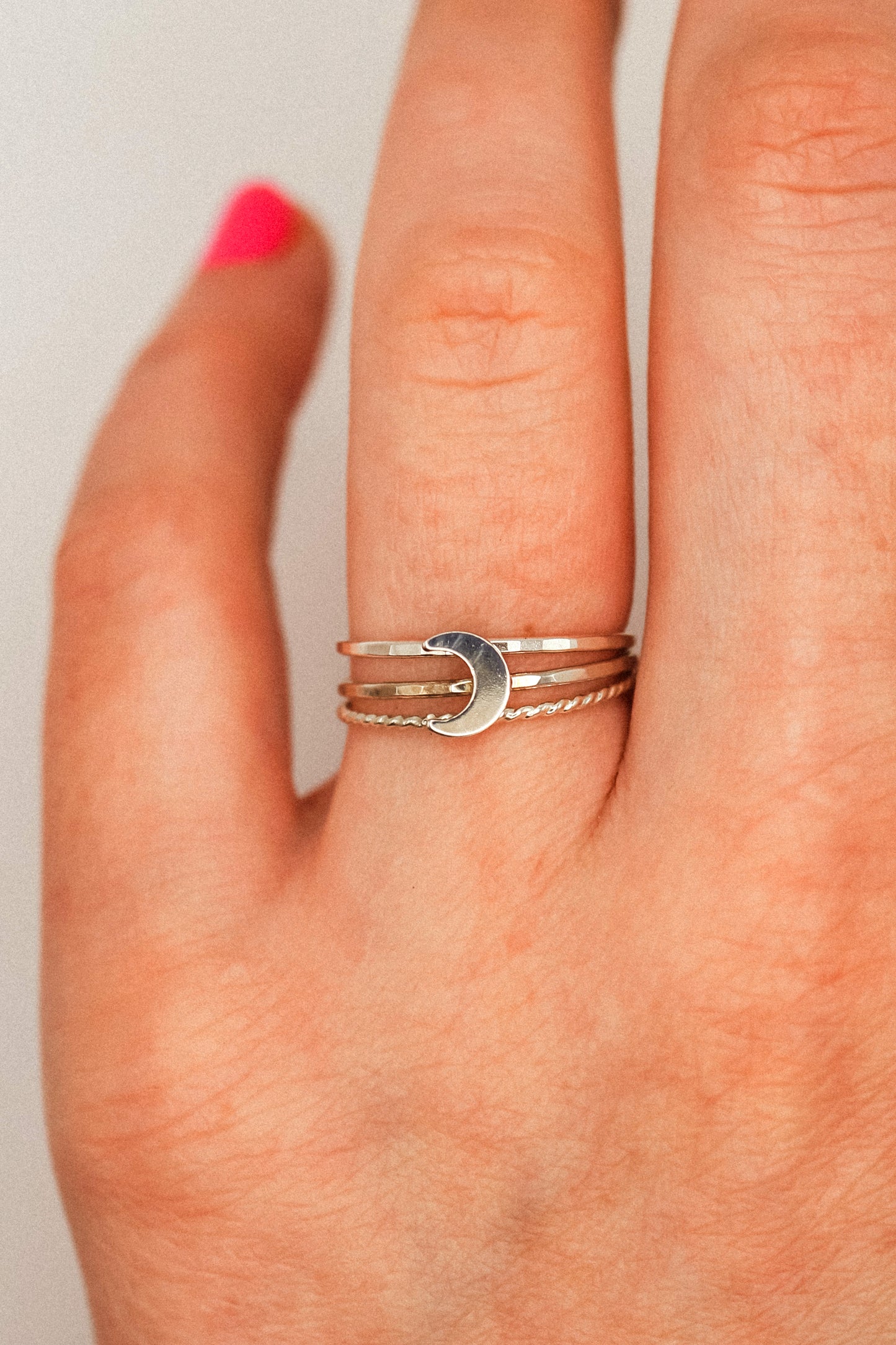 Moon Set of 3 Stacking Rings, Sterling Silver