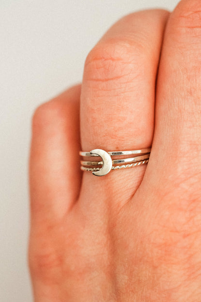 Moon Set of 3 Stacking Rings, Sterling Silver