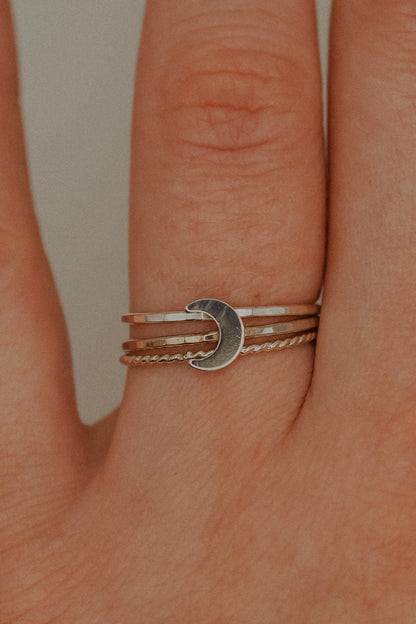 Moon Set of 3 Stacking Rings, Sterling Silver