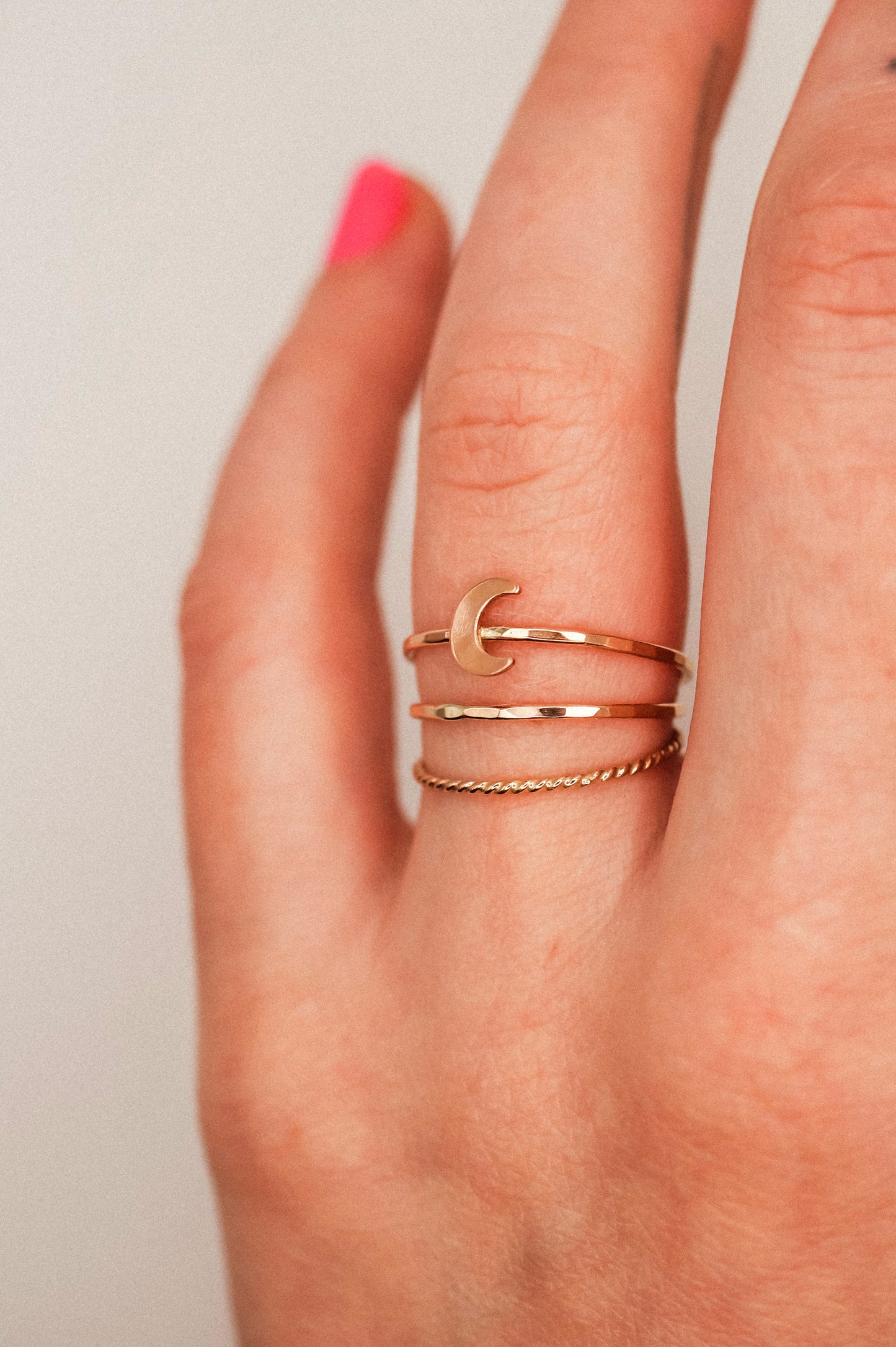 Moon Set of 3 Stacking Rings, 14K Rose Gold Fill