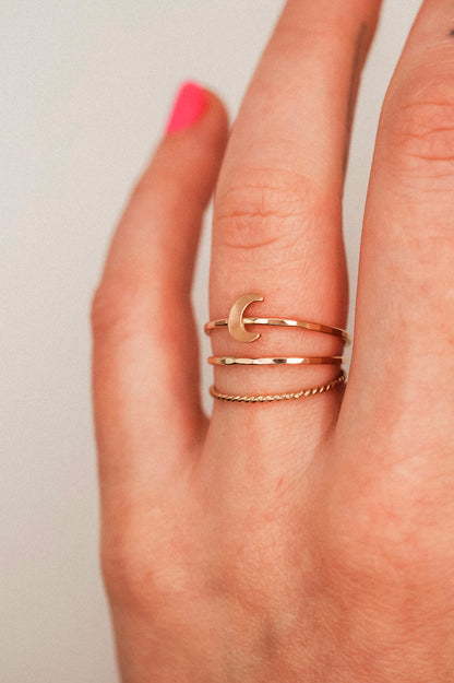 Moon Set of 3 Stacking Rings, 14K Rose Gold Fill