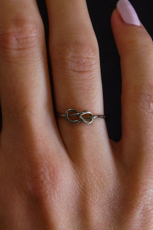 Infinity Knot Ring, Solid 14K White Gold