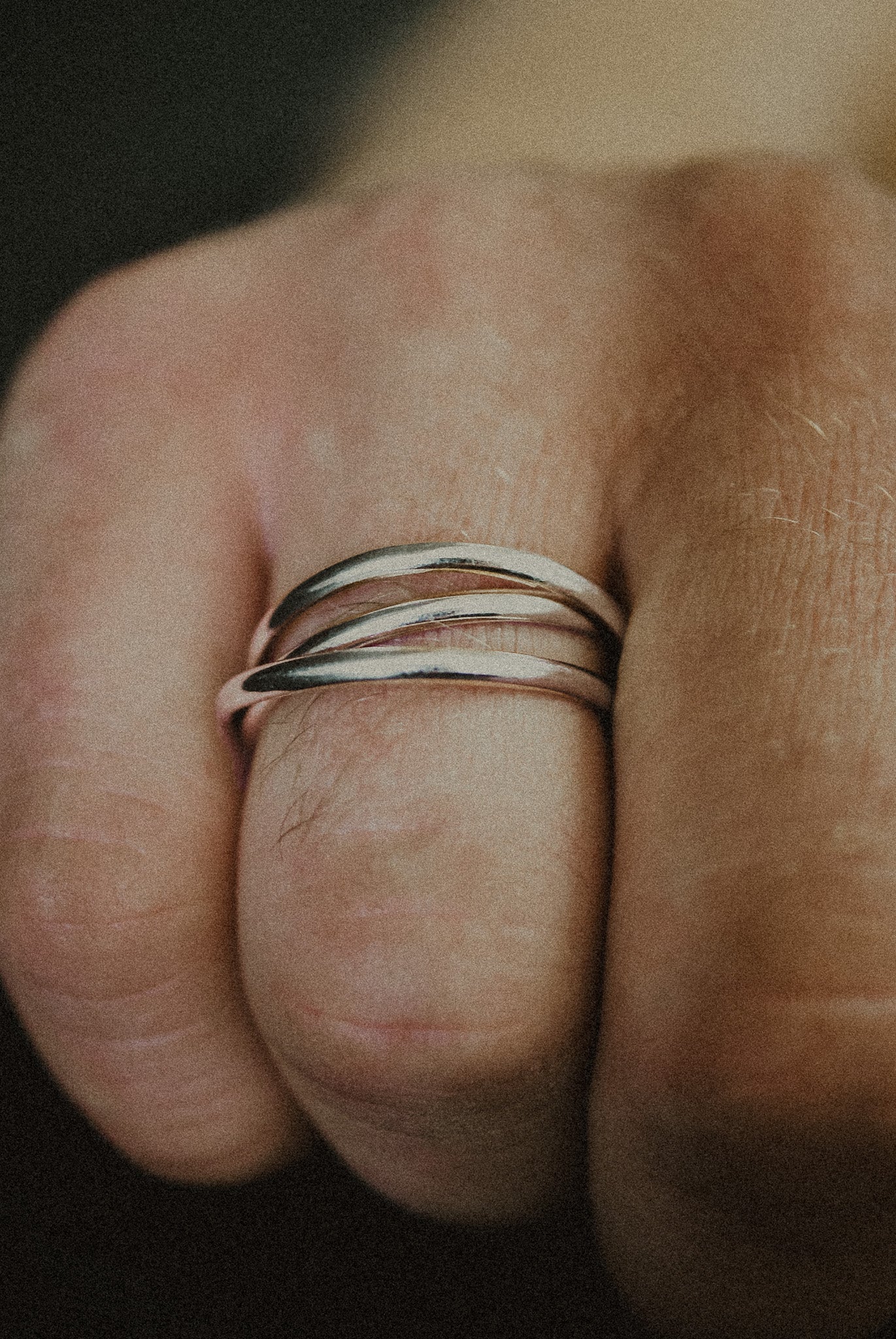 Thick Interlocking Set of 3 Rings, Sterling Silver