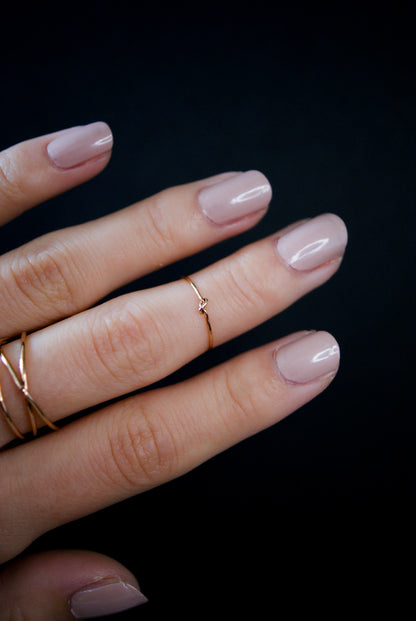 Ultra Thin Ring in 14k Rose Gold Fill as a Midi Ring or Knuckle Ring on the middle finger.