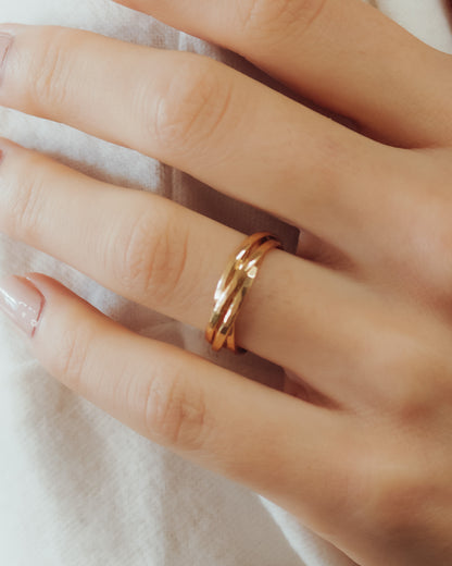 Thin Interlocking Set of 4 Rings, Solid 14K Gold