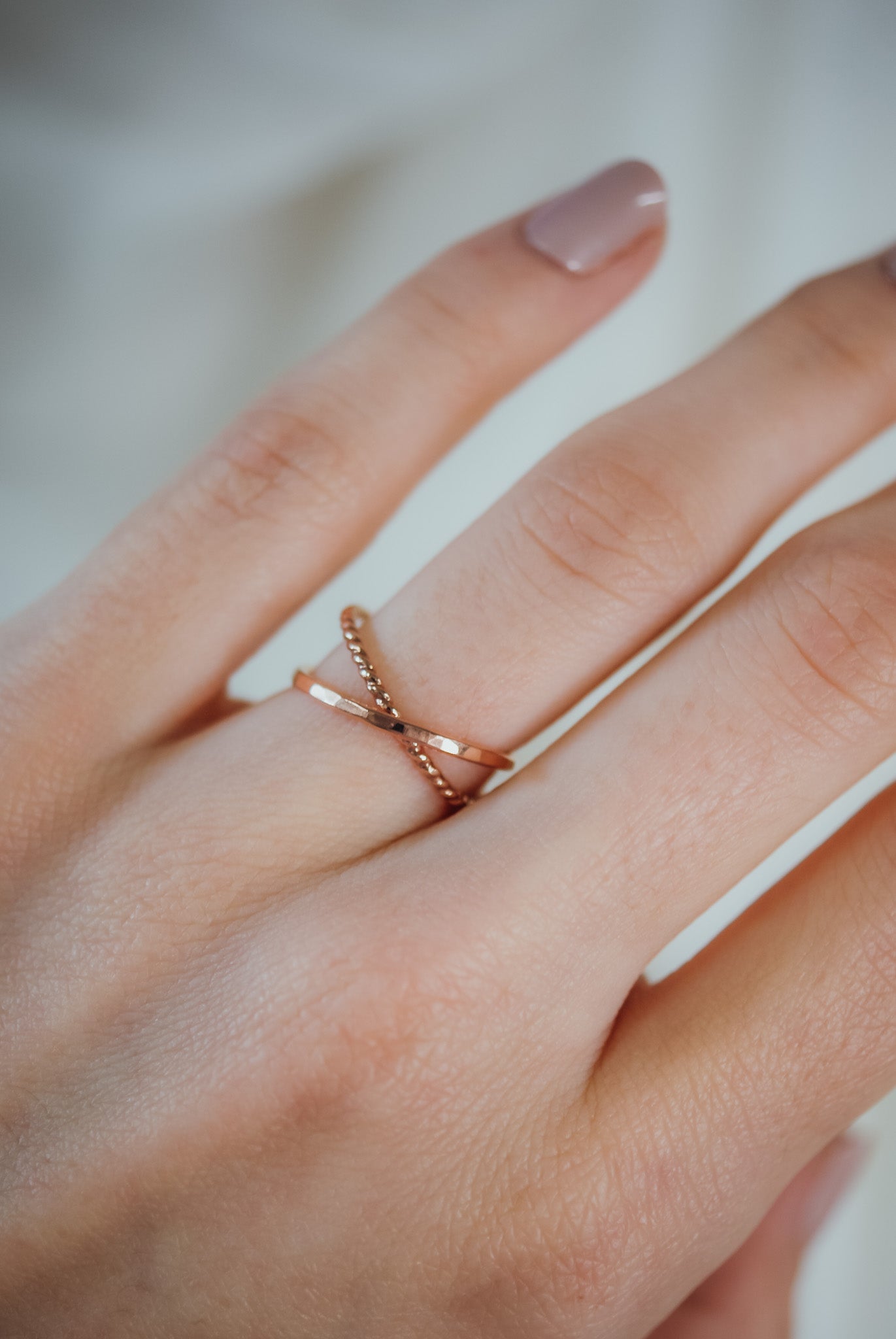 Twist Interlocking Set of 2 Rings, Solid 14K Rose Gold