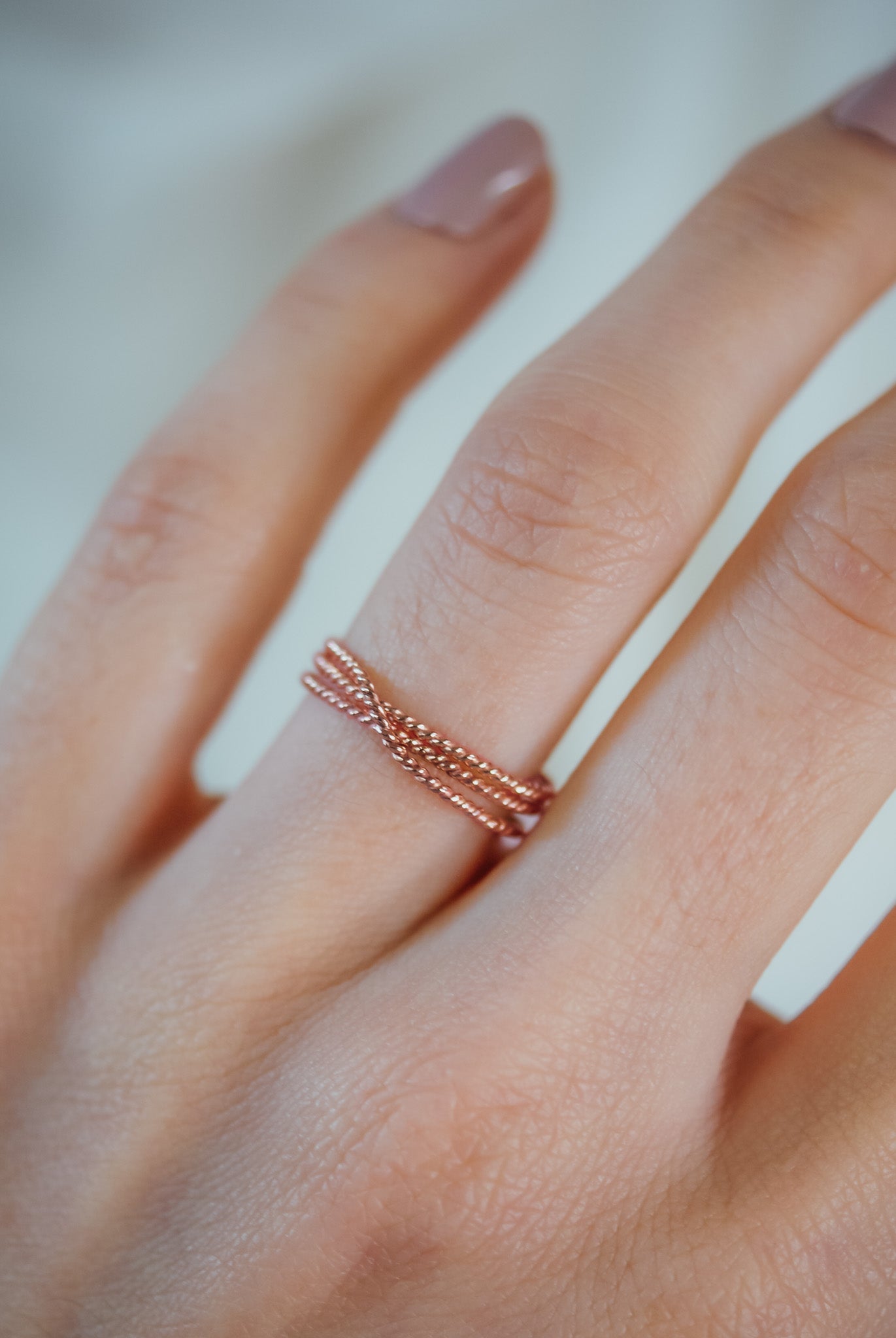 Twist Overlap Ring, Solid 14K Rose Gold