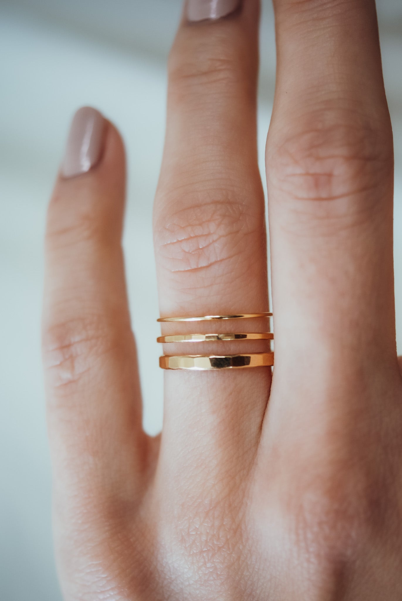 Basic Stacking Set Of 3 Rings, Solid 14K Gold or Rose Gold