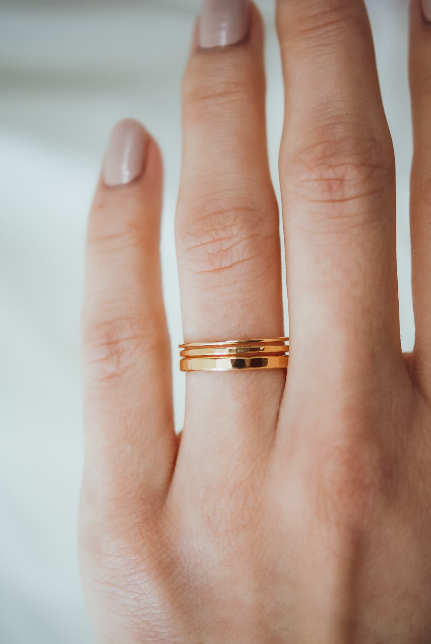 Basic Stacking Set Of 3 Rings, Solid 14K Gold or Rose Gold