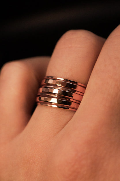 Hammered Thick & Thin Set of 7 Stacking Rings, Gold Fill, Rose Gold Fill or Sterling Silver