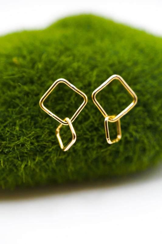 Square Link Stud Earrings, Gold Fill or Sterling Silver