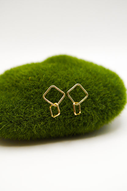 Square Link Stud Earrings, Gold Fill or Sterling Silver