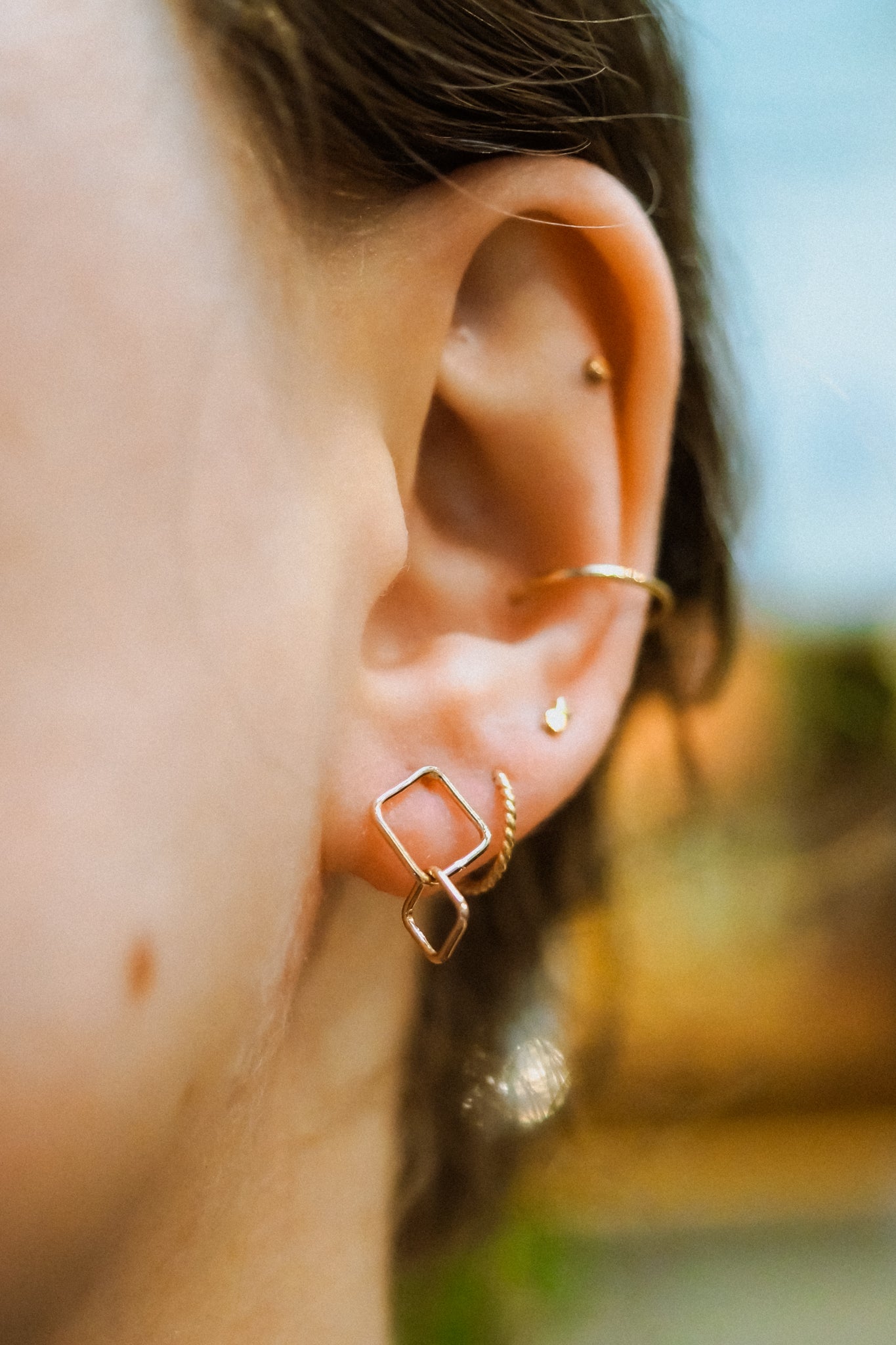 Square Link Stud Earrings, Gold Fill or Sterling Silver