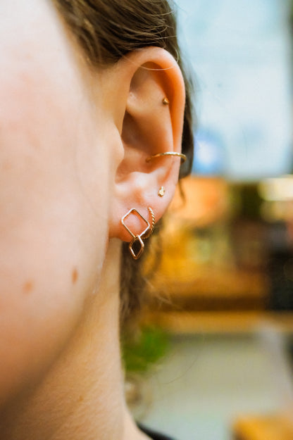 Square Link Stud Earrings, Gold Fill or Sterling Silver