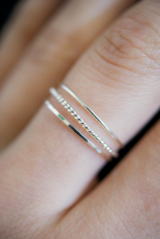 Twist Set of 3 Stacking Rings, Sterling Silver