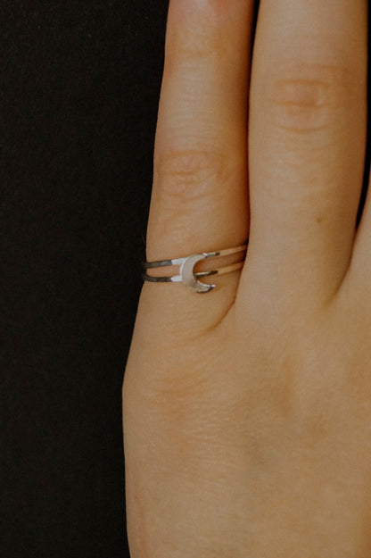 Moon Set of 2 Stacking Rings, Sterling Silver