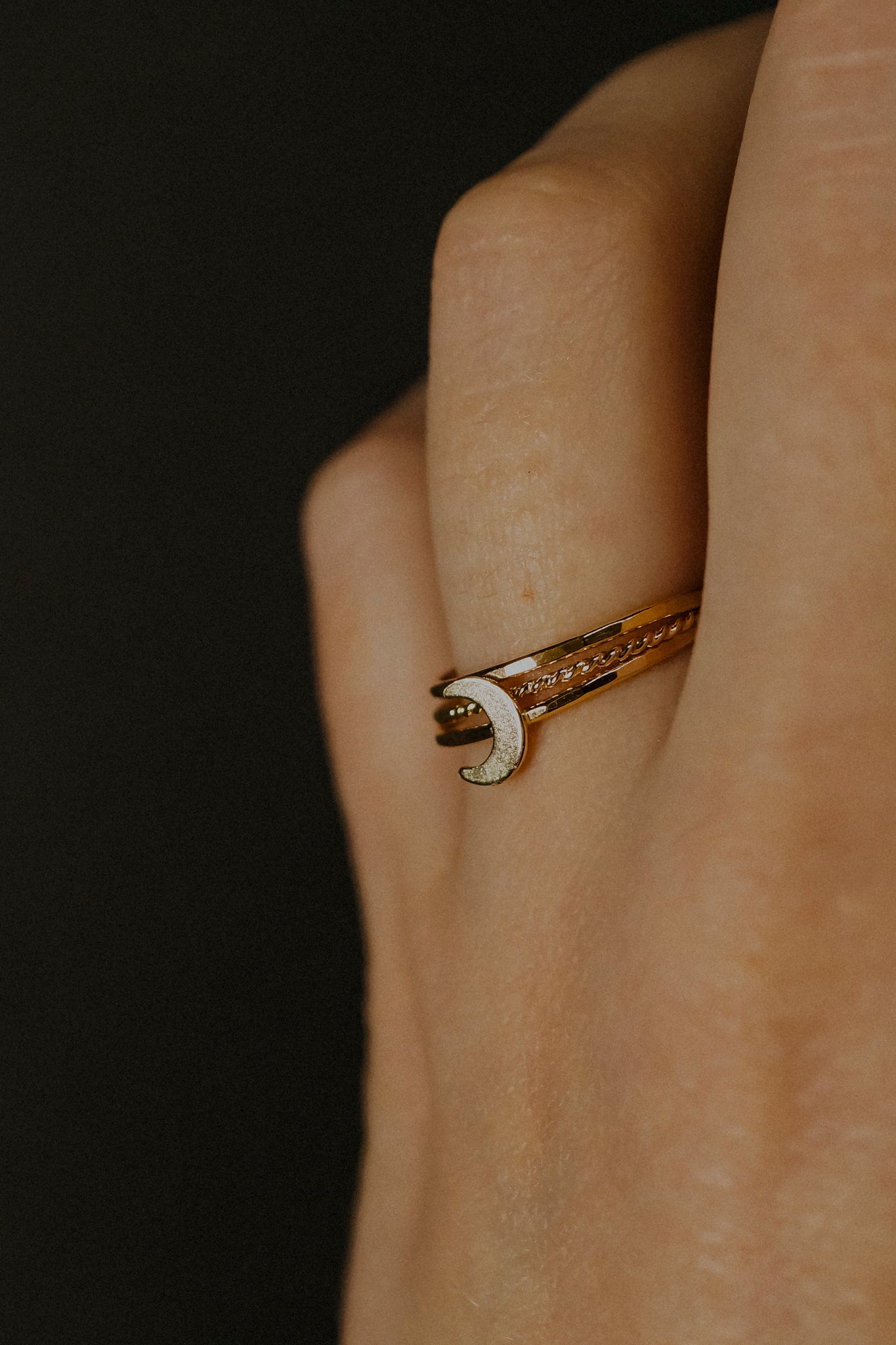 Moon Set of 3 Stacking Rings, 14K Gold Fill