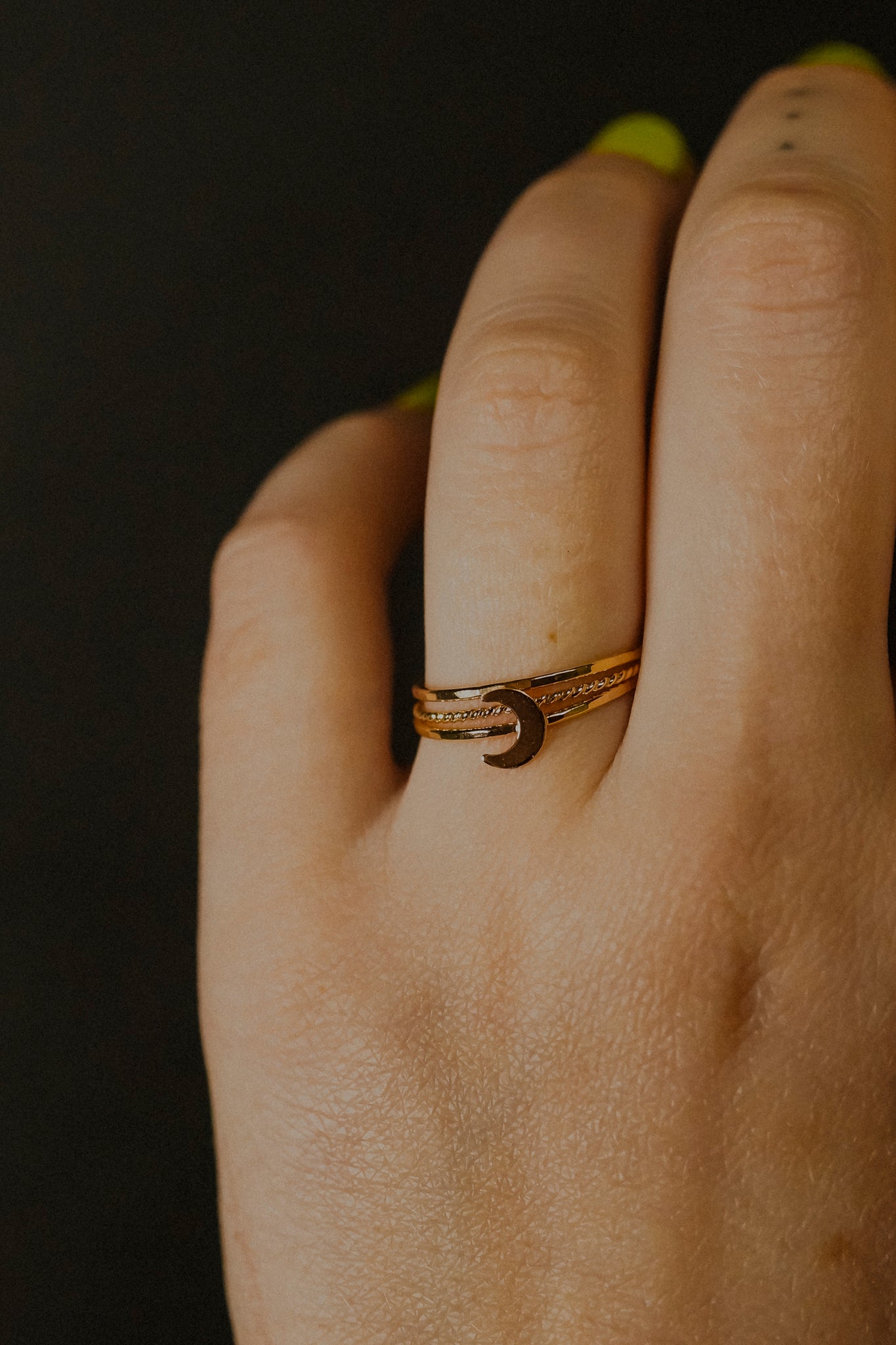 Moon Set of 3 Stacking Rings, 14K Gold Fill