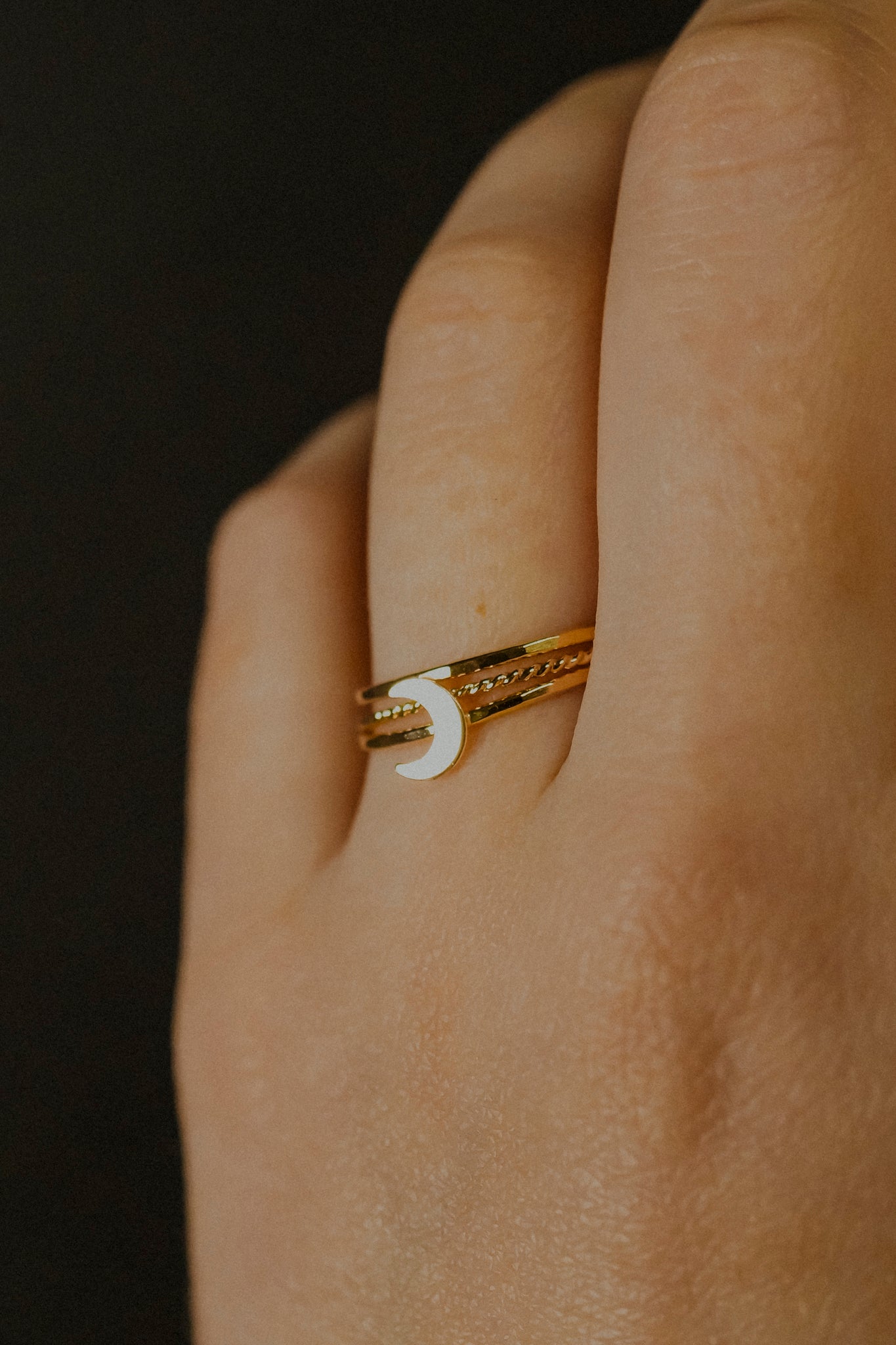 Moon Set of 3 Stacking Rings, 14K Gold Fill