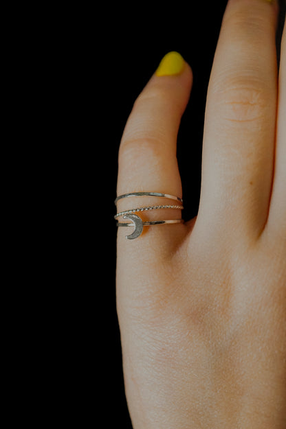 Moon Set of 3 Stacking Rings, Sterling Silver