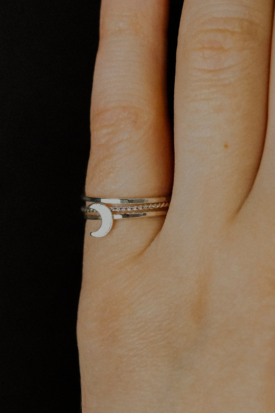 Moon Set of 3 Stacking Rings, Sterling Silver