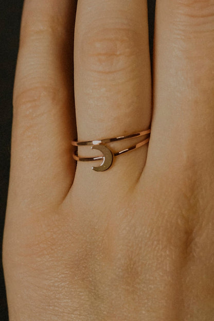 Moon Set of 2 Stacking Rings, 14K Rose Gold Fill