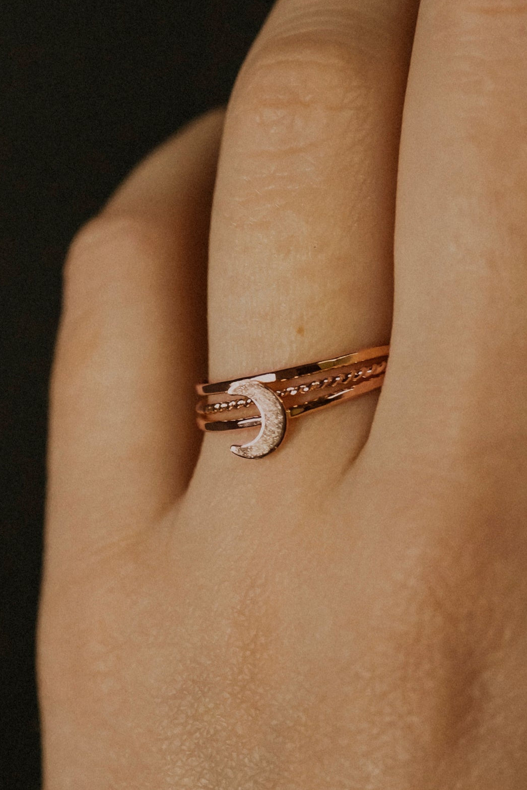 Moon Set of 3 Stacking Rings, 14K Rose Gold Fill