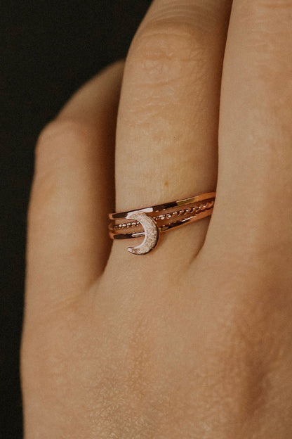 Moon Set of 3 Stacking Rings, 14K Rose Gold Fill
