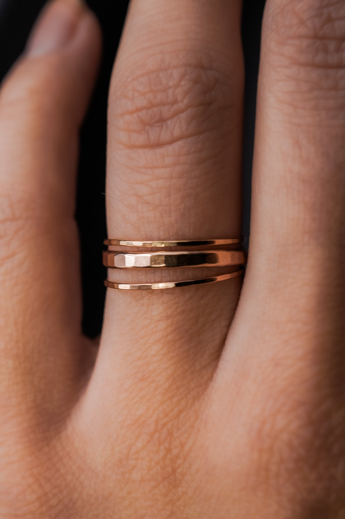 Extra Thick & Thin Hammered Set Of 3 Rings, Gold Fill, Rose Gold Fill or Sterling Silver