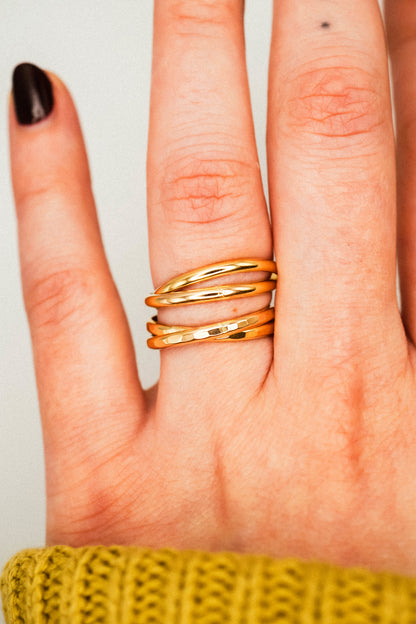Thick Interlocking Set of 2 Rings, 14K Gold Fill