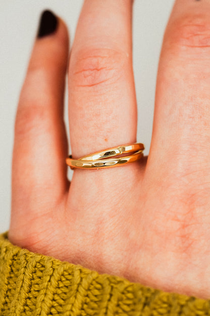 Thick Interlocking Set of 2 Rings, 14K Gold Fill
