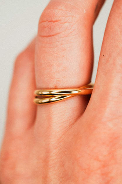Thick Interlocking Set of 2 Rings, 14K Gold Fill