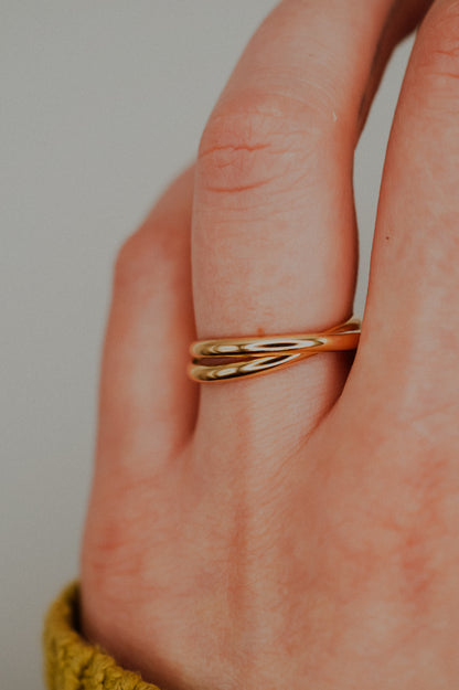 Thick Interlocking Set of 2 Rings, 14K Gold Fill