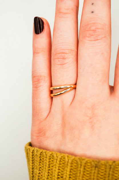 Thick Interlocking Set of 2 Rings, 14K Gold Fill