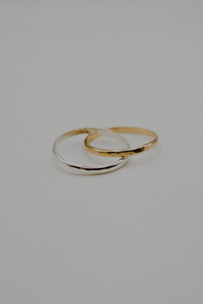 Thick Interlocking Set of 2 Rings, Sterling Silver & Gold Fill