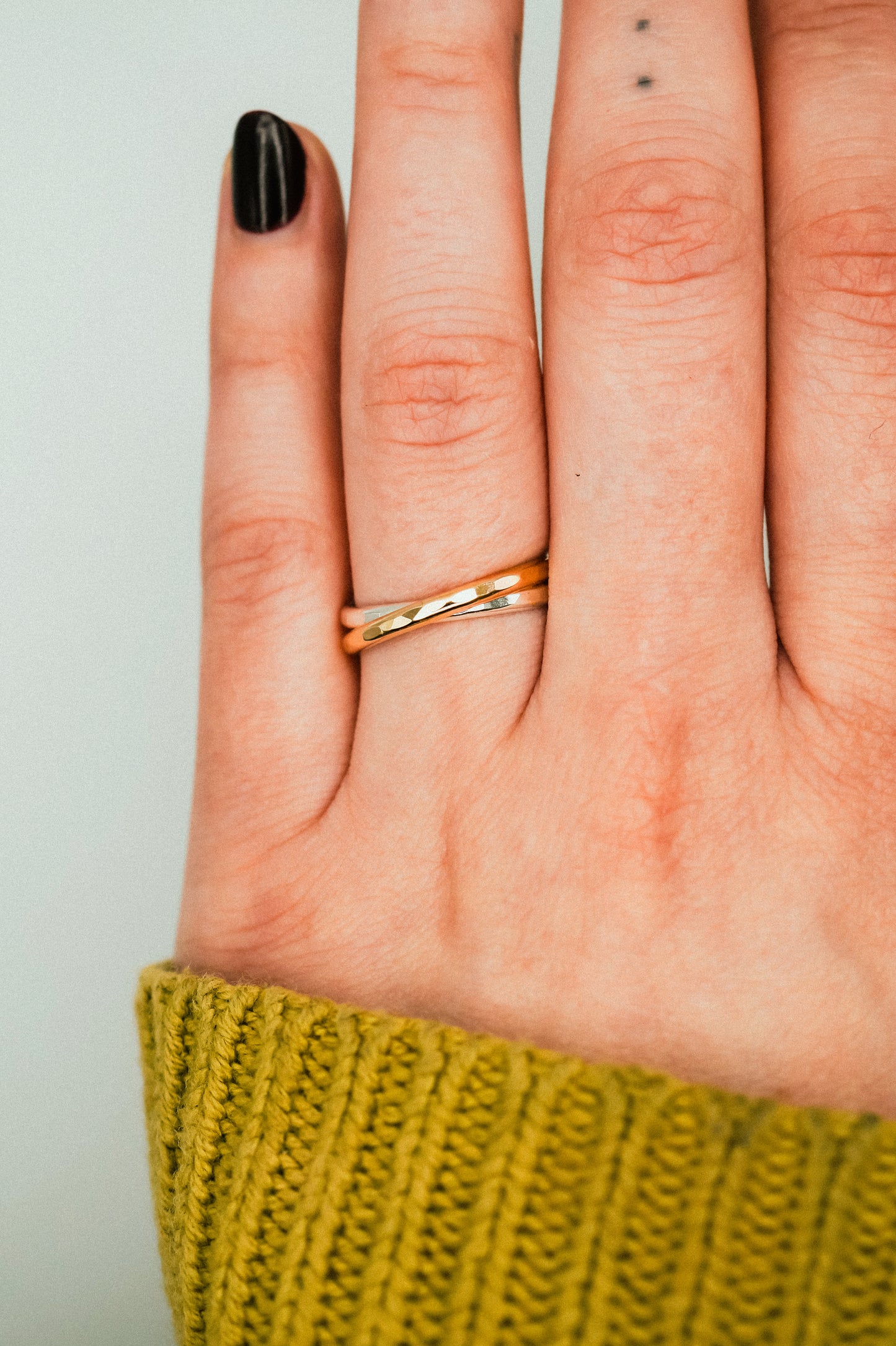 Thick Interlocking Set of 2 Rings, Sterling Silver & Gold Fill