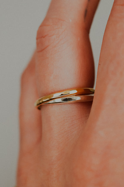 Thick Interlocking Set of 2 Rings, Sterling Silver & Gold Fill