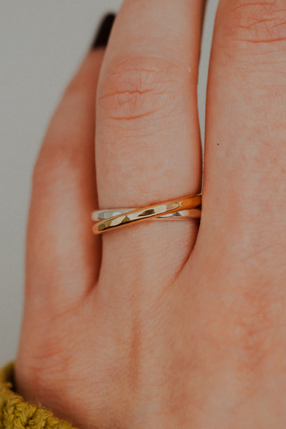 Thick Interlocking Set of 2 Rings, Sterling Silver & Gold Fill