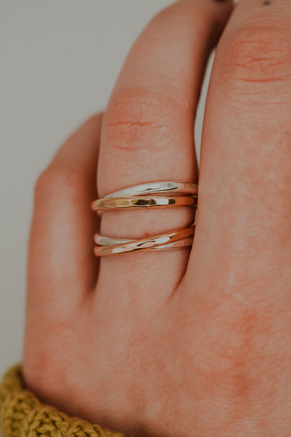 Thick Interlocking Set of 2 Rings, Sterling Silver & Rose Gold Fill