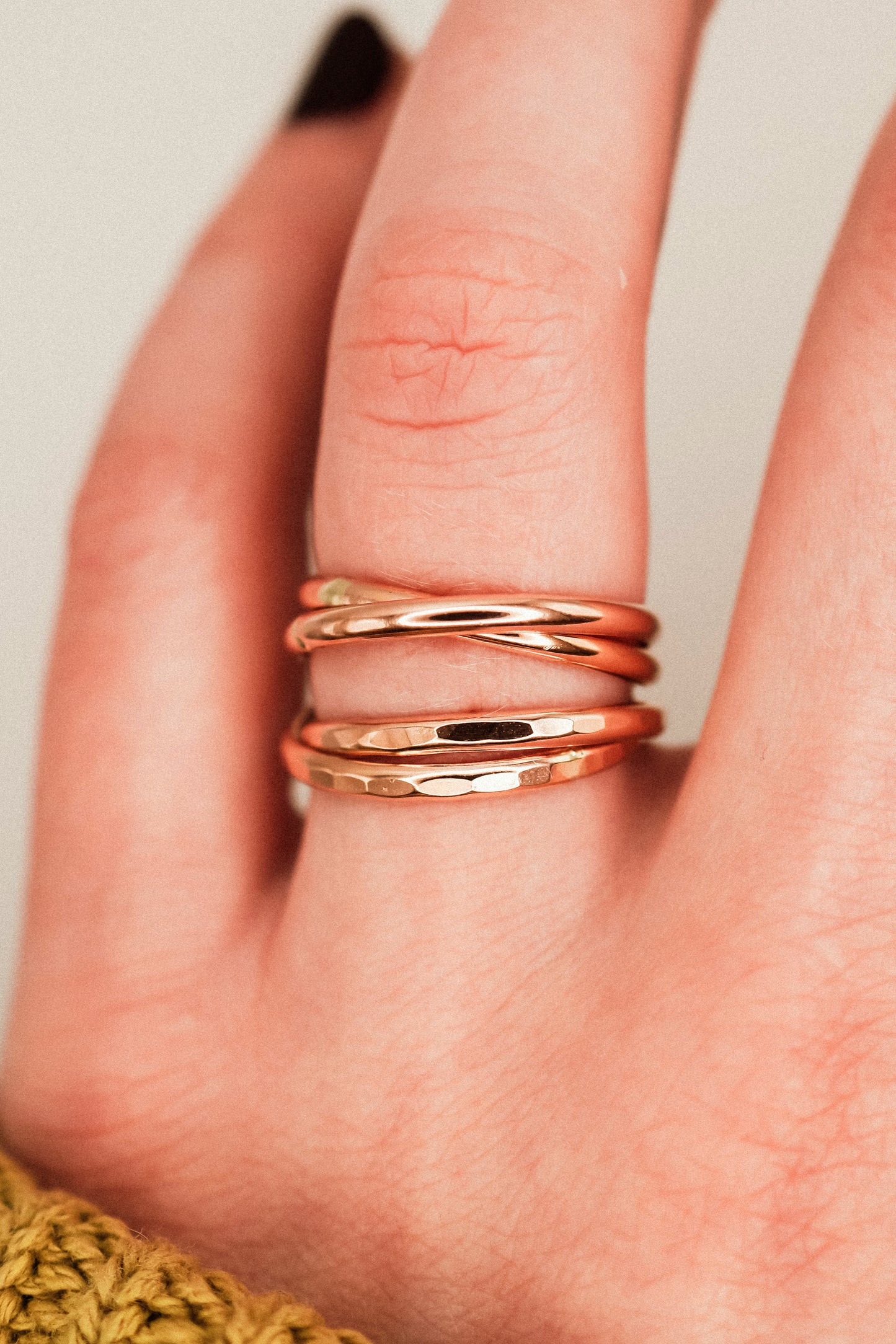 Thick Interlocking Set of 2 Rings, 14K Rose Gold Fill