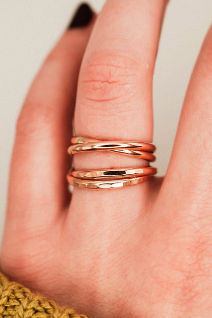Thick Interlocking Set of 2 Rings, 14K Rose Gold Fill