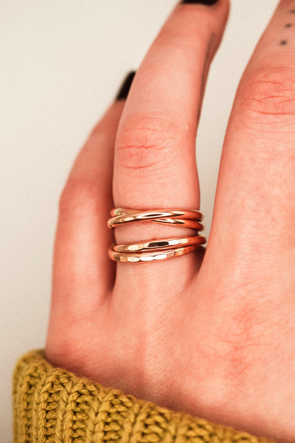 Thick Interlocking Set of 2 Rings, 14K Rose Gold Fill
